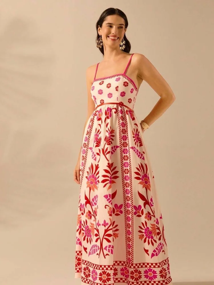 DYKR 2025 ฤดูร้อนชุดขายส่งสําหรับผู้หญิง Bohemian Tropical Tree Sunshine ดอกไม้พิมพ์ Ruffle Casual Beach ชุดวันหยุด