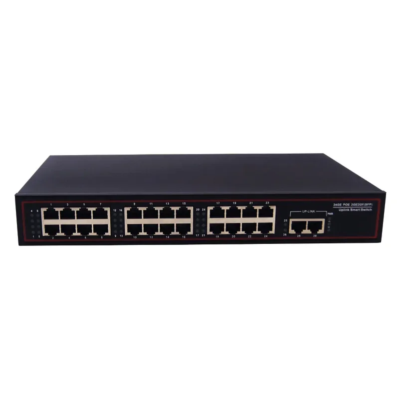 10/100/1000Mbps Gigabit 260W IEEE802.3AT 24 Port POE Switch with 2 RJ45 Uplink Build-in Power