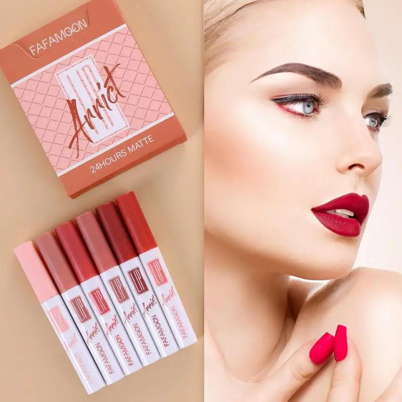 Lápiz labial líquido, 6 uds., lápiz labial líquido mate de larga duración, alta pigmentación, resistente al agua, brillo de labios mate, juego de maquillaje para niñas y mujeres