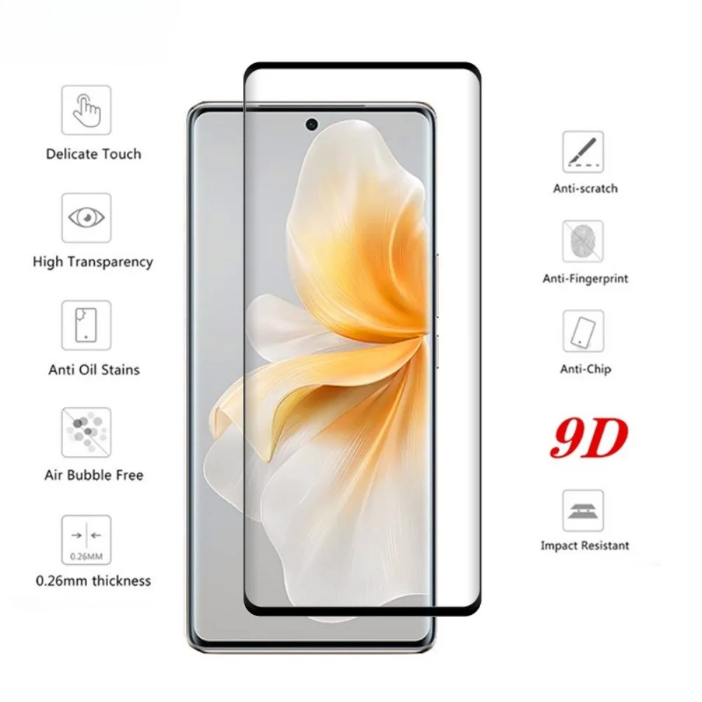 9D Curved Glass Protector For VIVO V30 Tempered Front Film and Soft Fiber Lens film For VIVO V30