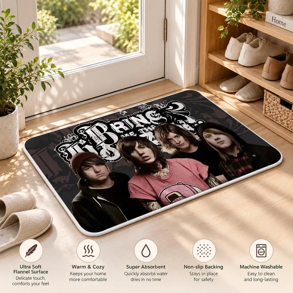 Cool B-BRING ME THE HORIZON Floor Mat Flannel Rug Soft Non Slip Door Mat For Bathroom Bedroom Kitchen Living Room Home Decor