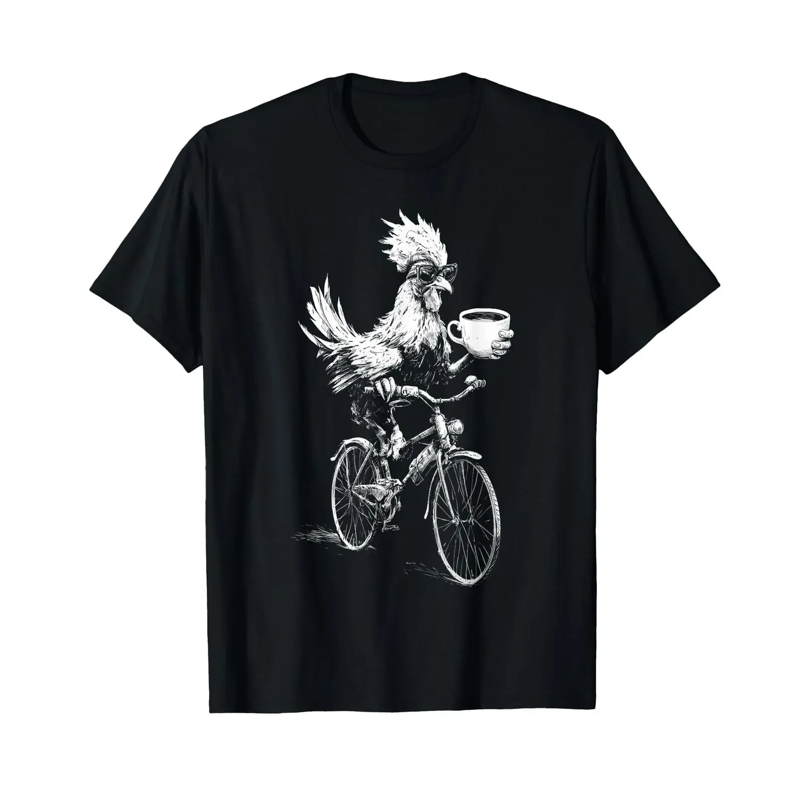 Amoureux de Poulet Café Illustration Vélo Art Animal T Shirt vintage Washed fashion Stylish designer clothes Unisex homme Soft