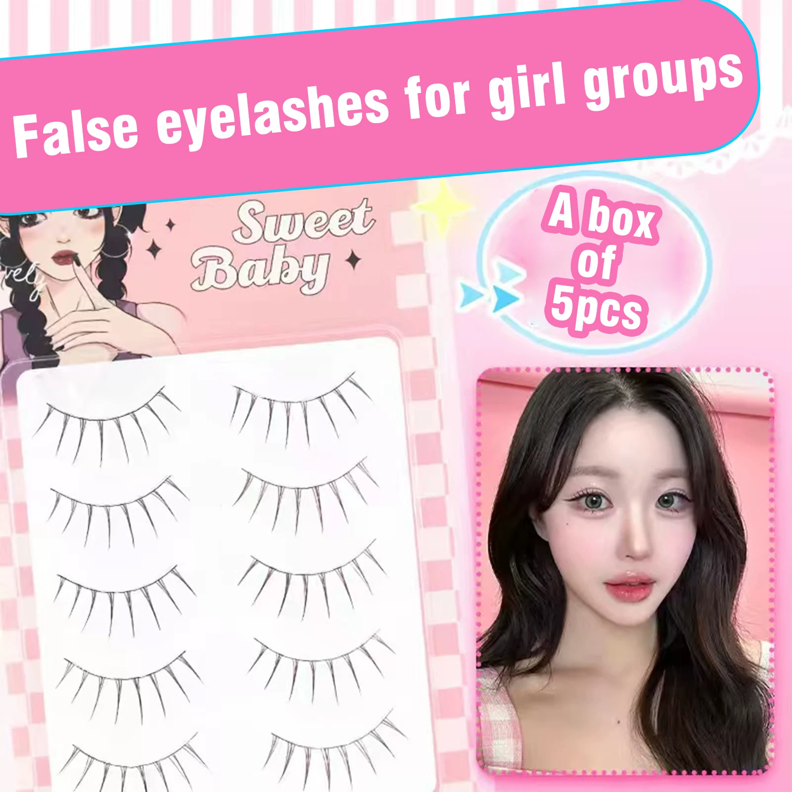 5 pares de pestañas Manga Anime Cosplay pestañas postizas coreanas naturales tira completa pestañas extensión de pestañas suaves para mujeres y niñas