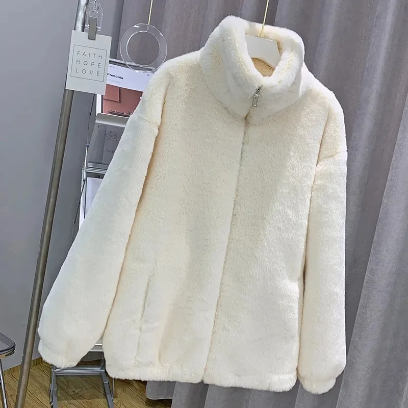 Faux Fur Coat Women's Sheep Shearling Autumn And Winter New Granular Velvet Korean Coat Short Fox Fur Collar Hooded Coat Female