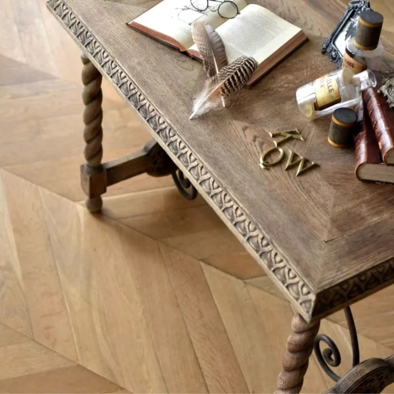 Francês retro coluna romana escultura em madeira maciça longa mesa de jantar europeu casa log convidado mesa de jantar
