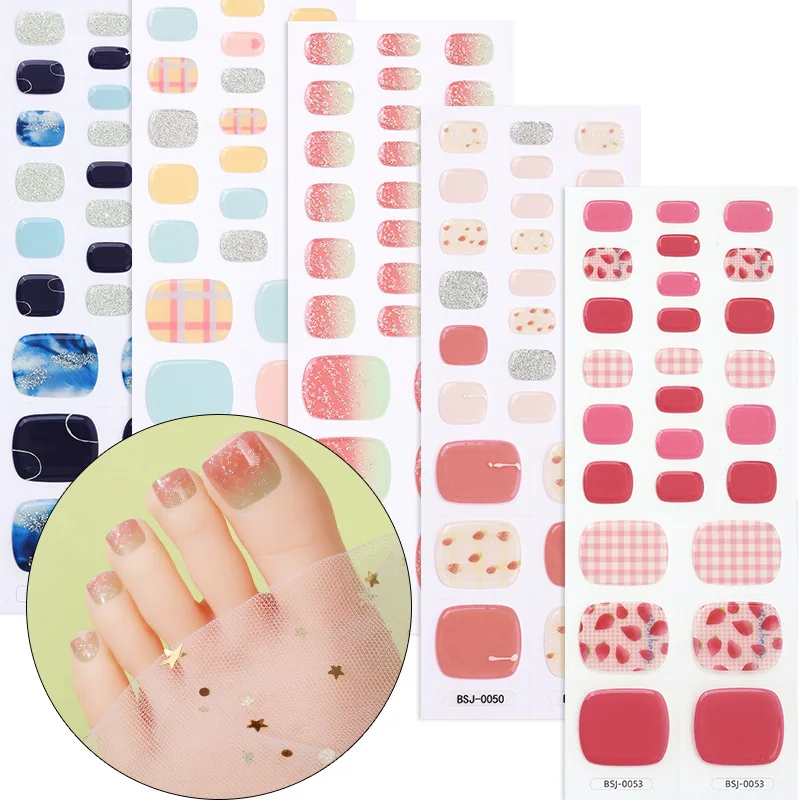 26 Tips Semi-cured Gel Toe Sticker Four-star Full Cover UV/LED Lamp Required Nail Art Stickers