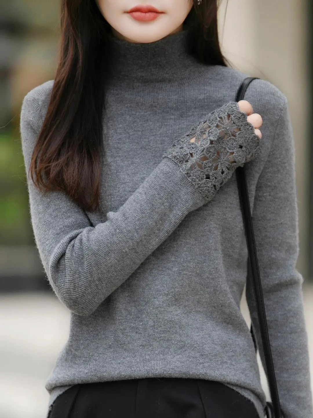 

Женский вязаный свитер Ele High Ne с кружевными вставками, белый, с длинными рукавами, мягкий, для ношения под одеждой, простой, теплый, зимний