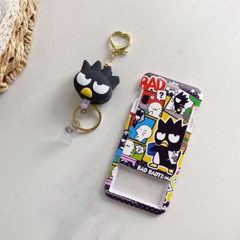 Sanrio Card Cover Kawaii Cartoon Badtz Maru Bus Card Protective Sleeve Cute School Bag Backpack Pendant Doll Keychain Toy Girls