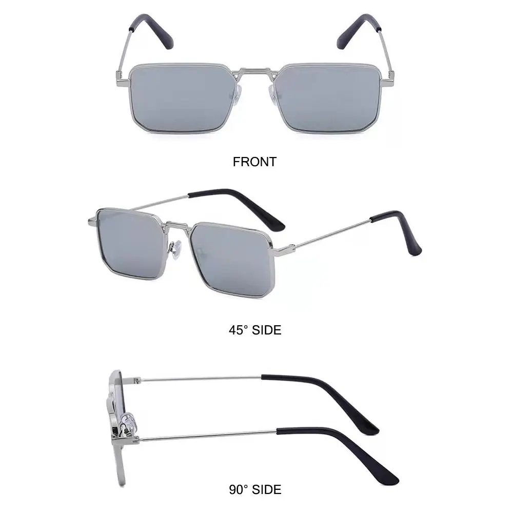 Retro Rectangle Sunglasses for Women Men, High-Quality Metal Frame Punk Sun Glasses Vintage Travel Shades UV400 Protection
