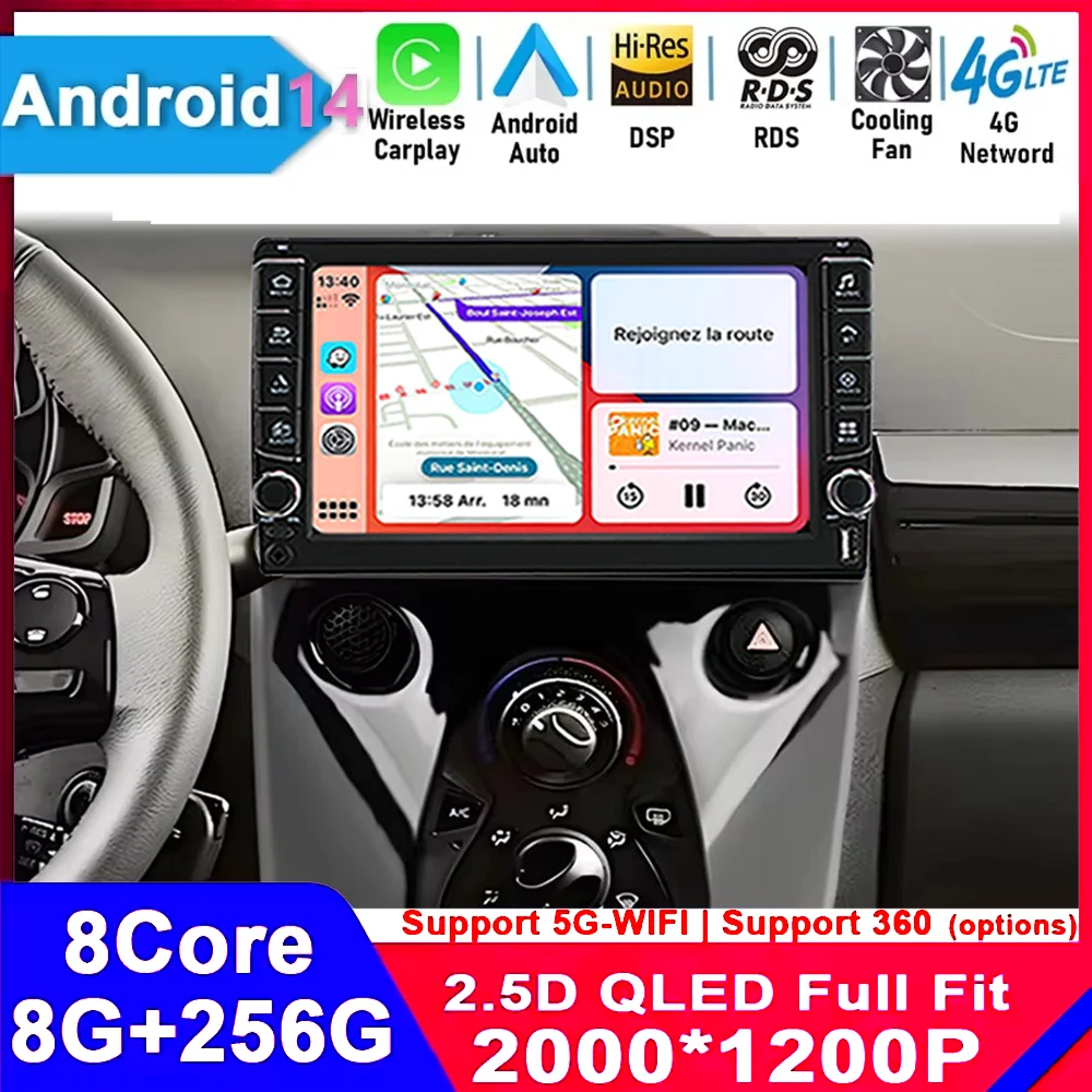 

Car Radio Android 14 For Toyota Aygo Peugeot 108 Citroen C1 2016 - 2020 Auto Multimedia Player Stereo 4G WIFI Carplay 360 Camera
