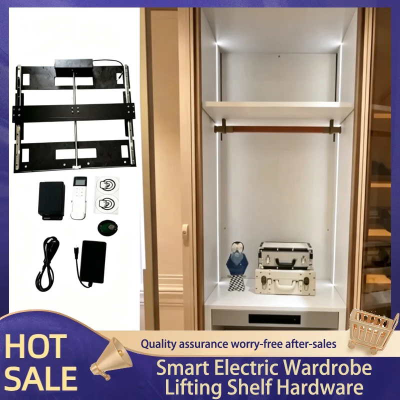 Premium Motorized Electric Smart Closet Lift Shelves System With Remote Touch Control And Hidden Track Hardware For Wardrobe 292