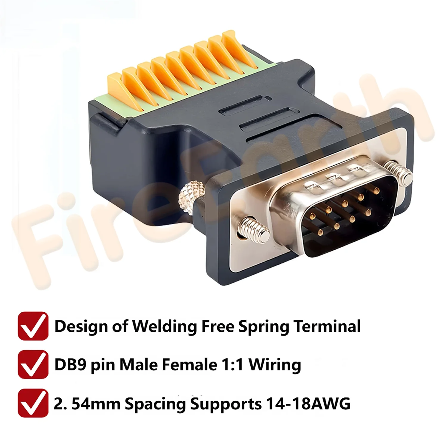 DB9 Female Solderless Breakout Connector D-Sub 9Pin to Spring Crimp Wiring Press Terminal Block DB9 Quick Connect Adaptor