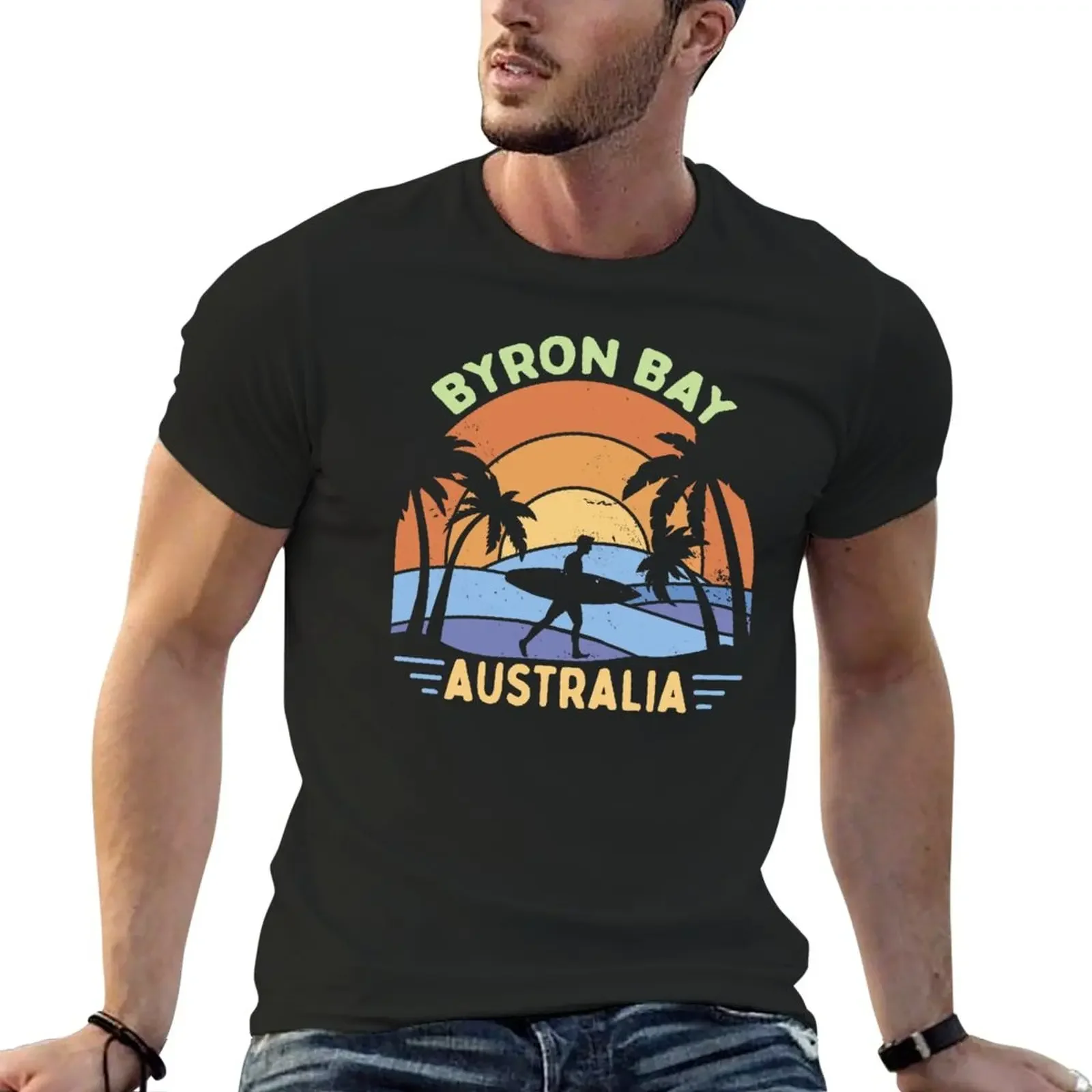 Byron Bay Australia Vintage Surfer T-Shirt animal prinfor boys anime clothes Men's t shirts