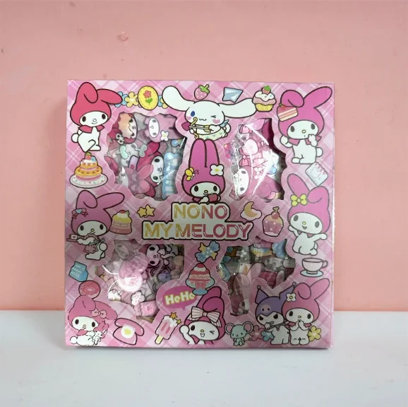 Hello Kitty Sanrio Non-Repeating 100-Piece Sticker Set Cinnamoroll Kuromi Waterproof Stationery Sticker Gift Box Birthday Gift