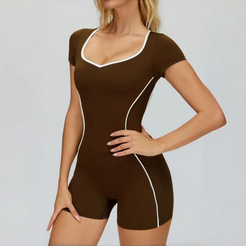 

Женский комбинезон для йоги, спортивный фитнес-тренажерный зал, цельный комплект, повседневные шорты с короткими рукавами, спортивный костюм, дышащая, быстросохнущая спортивная одежда