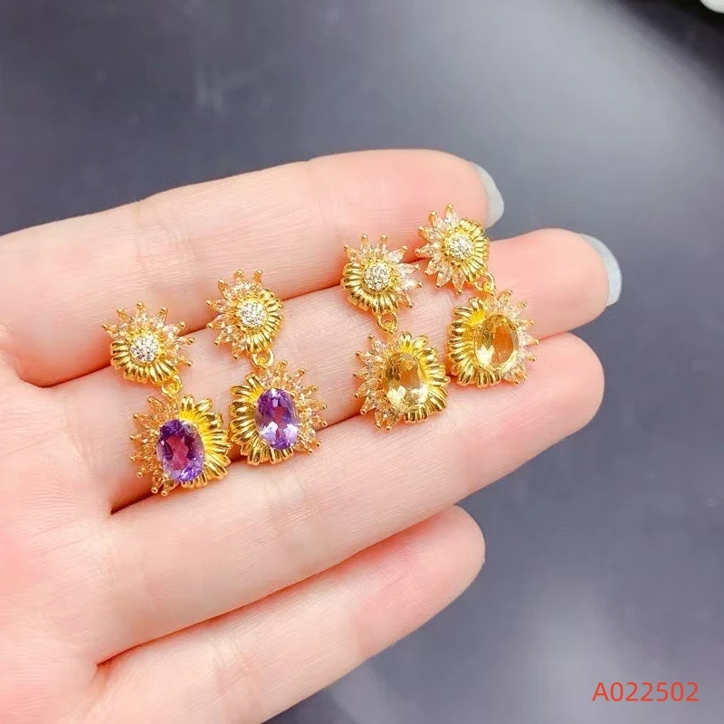 KJJEAXCMY Natural Citrine Amethyst Women's Drop Earrings S925 Silver Electroplating Process Inlaid High Clarity Gem Support Test