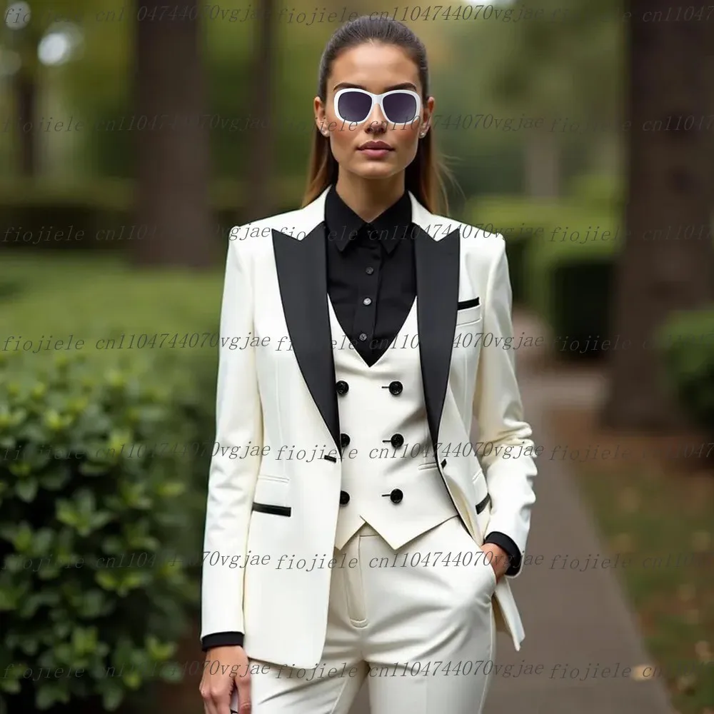 

Белый и черный деловой женский костюм для свадебной вечеринки, выпускного вечера, дамы, смокинги для мамы и девочки, костюм из трех предметов, пиджак, жилет, брюки