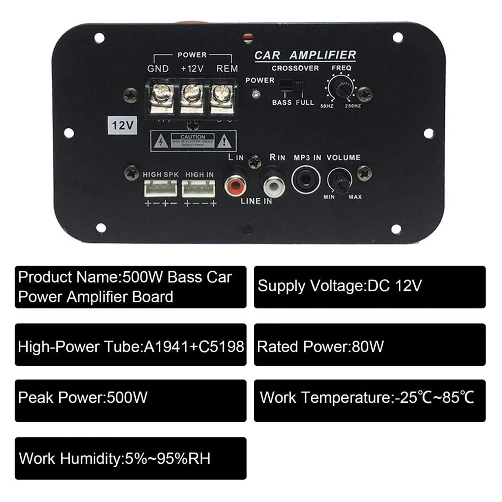 บอร์ดเครื่องขยายเสียงขยายเสียงเบส Hi-Fi 500W ซับวูฟเฟอร์แรงสูง DC 12V