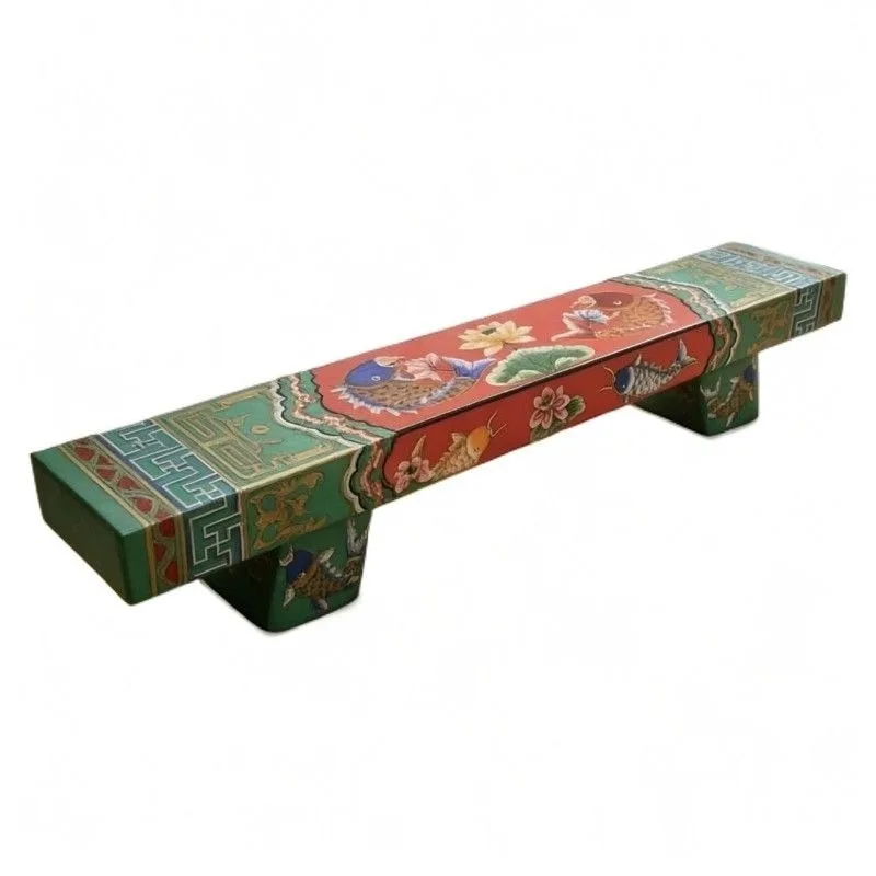 Tibetan painted solid wood bench, retro hand-painted koi lotus bench, shoe stool