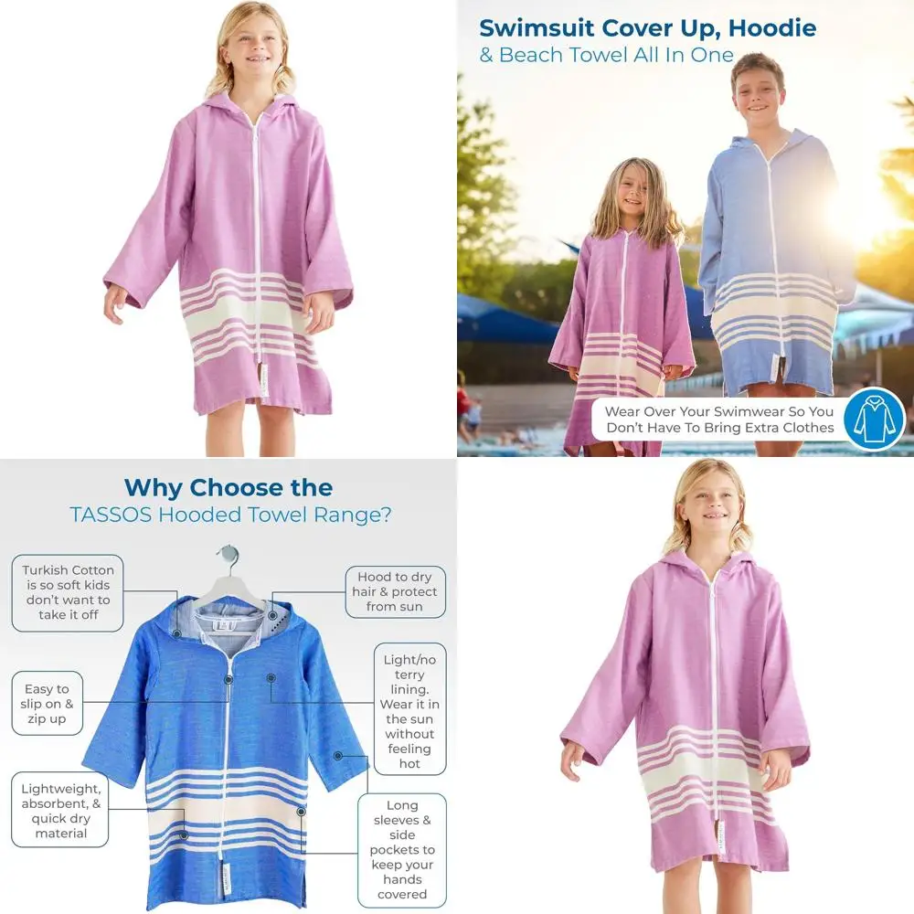 

Детские полотенца с капюшоном - легкое пончо из турецкого хлопка с молнией, идеально подходит для пляжа, бассейна, ванной и дома