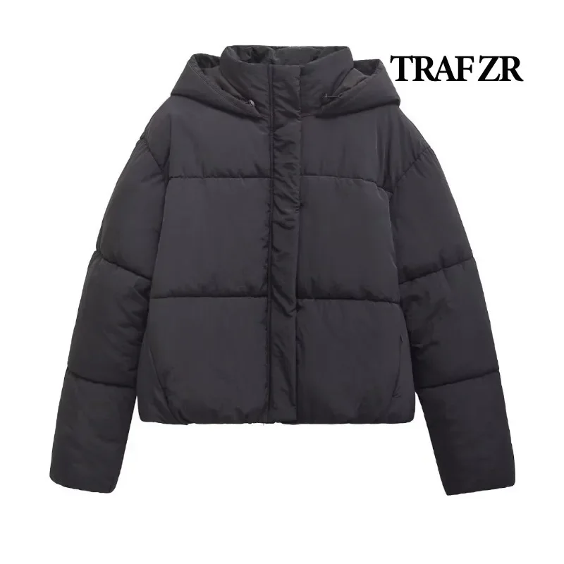 TRAF ZR Snow Parkas z kapturem Solidny ocieplany płaszcz Nowość w odzieży wierzchniej Ciepłe damskie płaszcze zimowe Elegancki luksusowy płaszcz damski