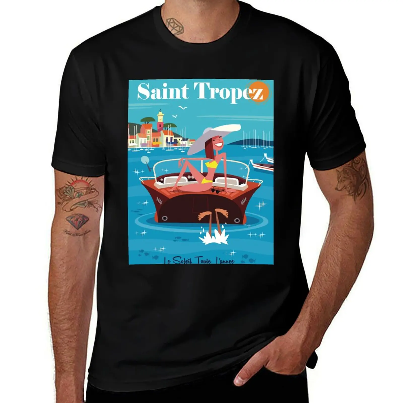 

St Tropez poster T-Shirt Work Utility Casual Tee Shirt