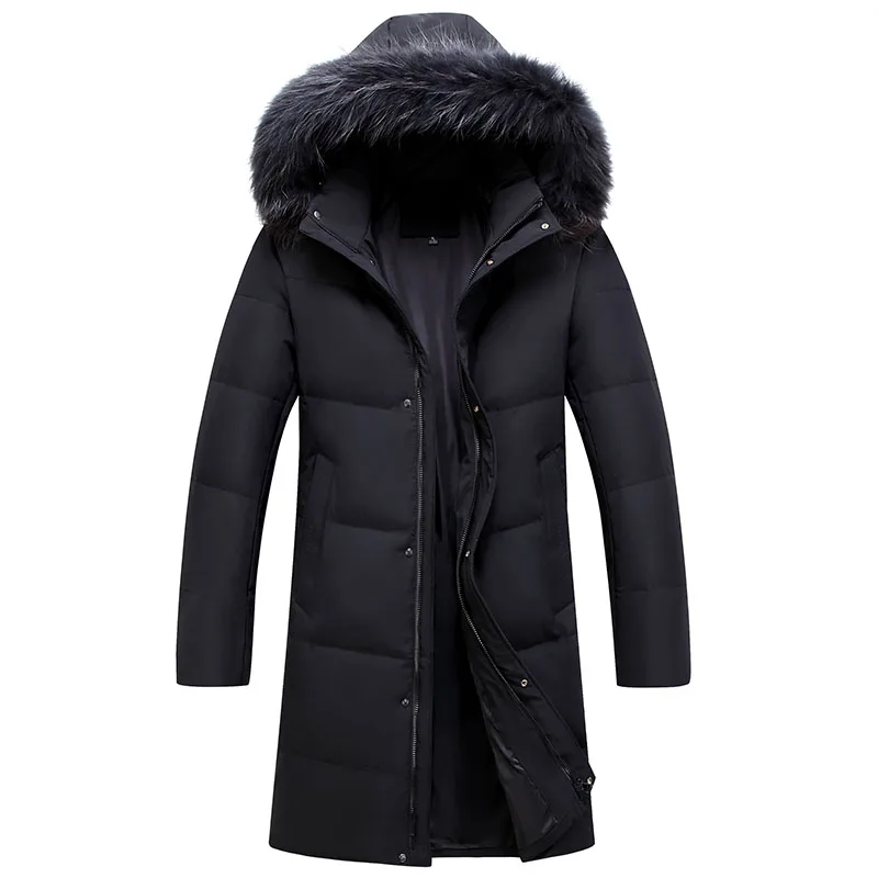 Brand Winter Warm Down Jacket Men Real Fur Collar Long Thick Hooded Waterproof Windbreaker 90% White Duck Down Coat Men Parkas