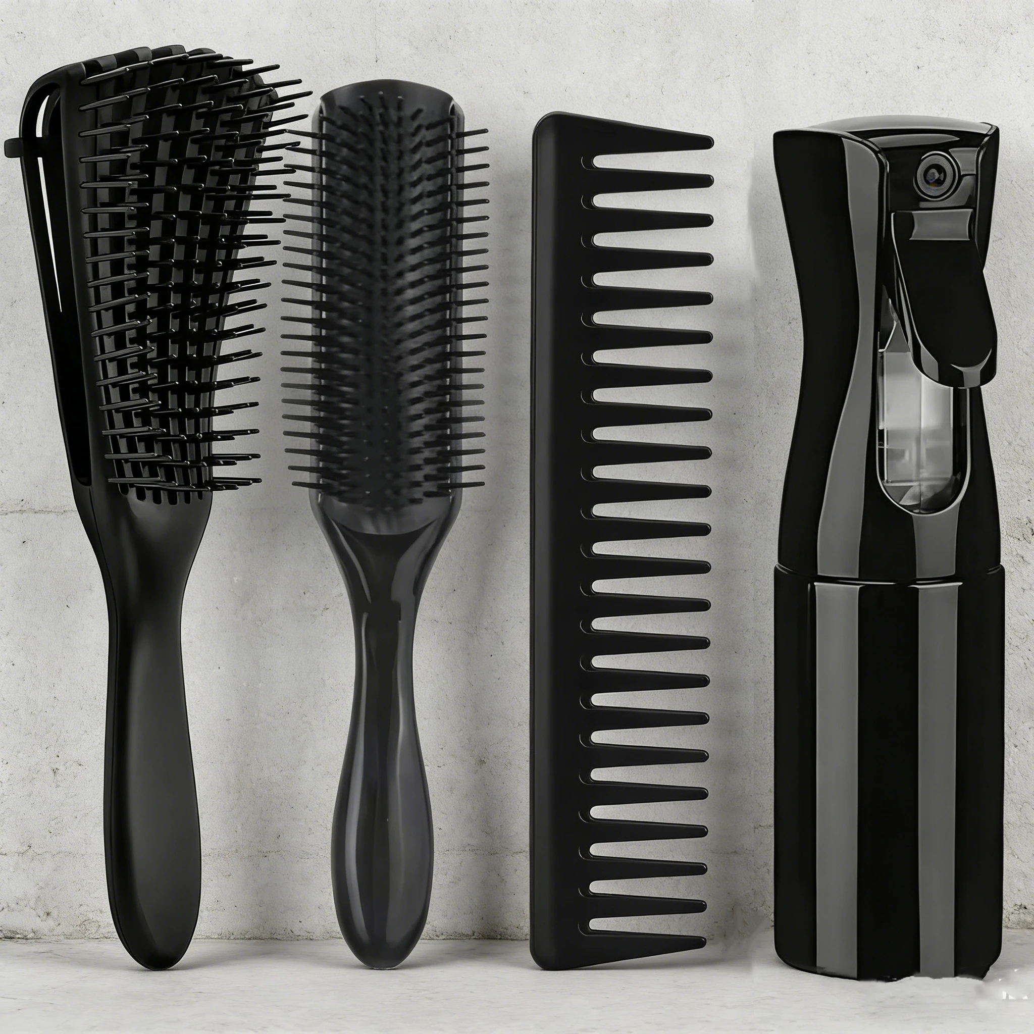 4-Piece Hair Styling Grooming Kit Vent Brush Cushion Comb Wide Tooth Comb Refillable Spray Bottle Salon Hairdressing Tools