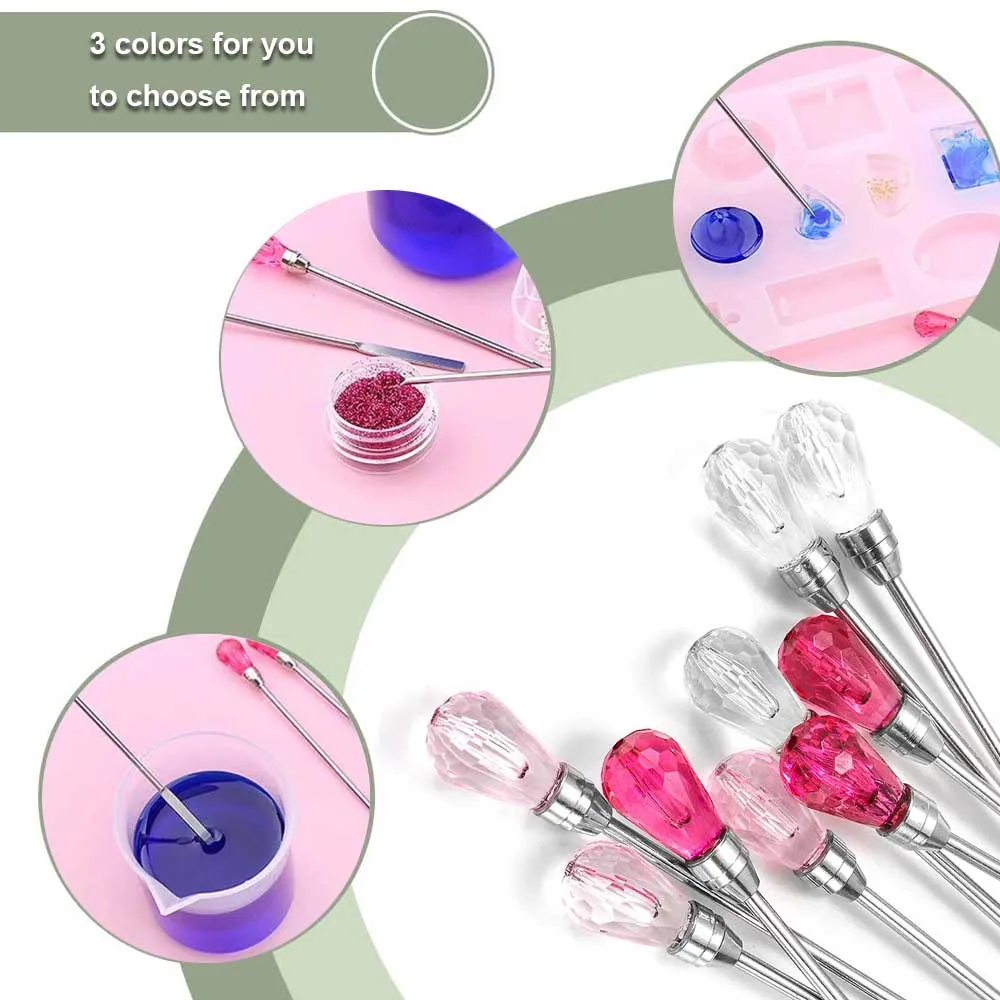 3pcs Resin Stirring Tool Set - Needle/Spoon/Bubble Tools for Epoxy Casting & Jewelry Making (3 Colors)