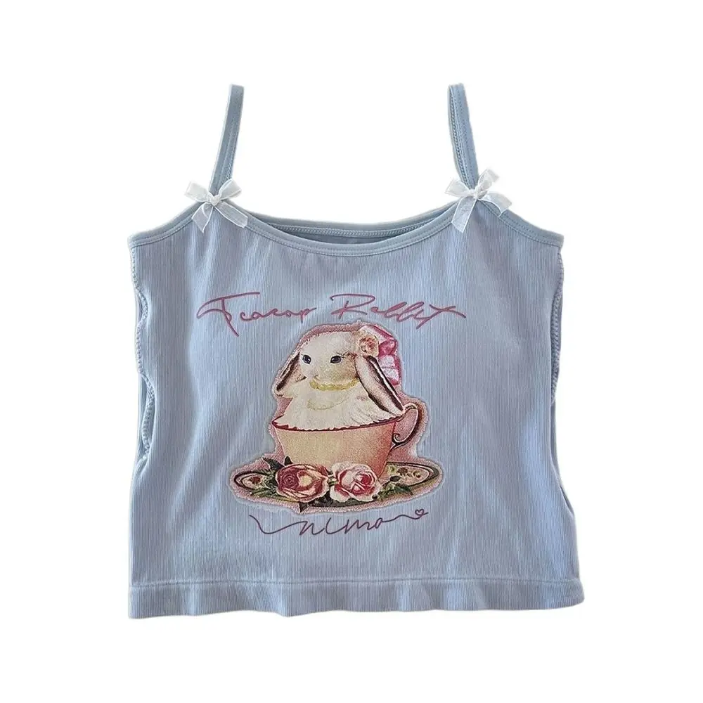 

Cute Sexy Sleeveless Top Rabbit Print Graphic Gentle Vest Causal Sweet Slim Corset Summer