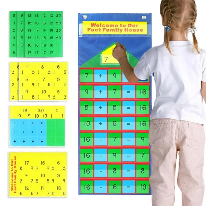 Kid Educational Math Posters Addition Subtraction Card Hanging Bag Math Teaching Aids Elementary Preschool Baby Math Learning