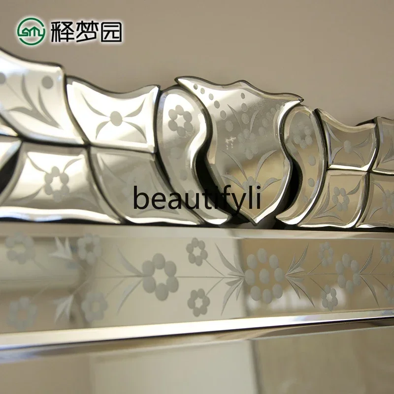 6239Living Room Home Carved Decorative Mirror Entrance Mirror Dressing Mirror Floor-standing European Style