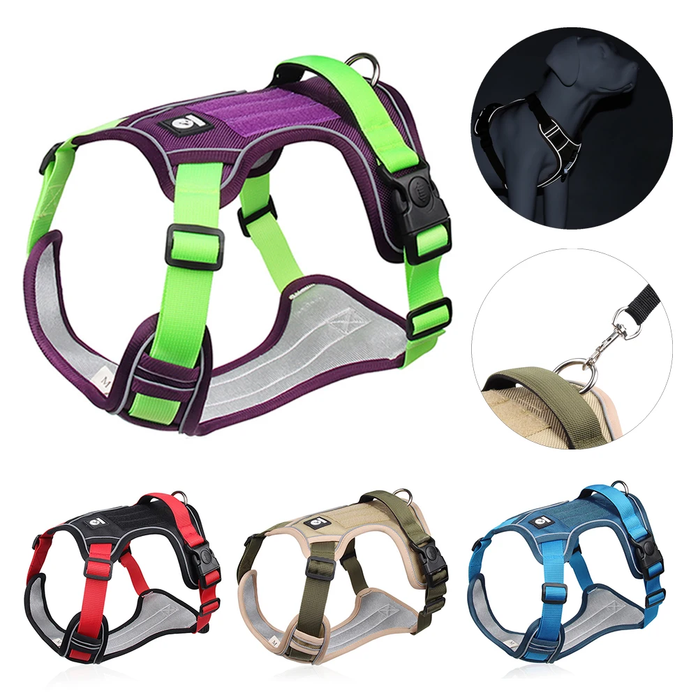 Double Layers Handle Nylon Big Dog Harness No Pull Pet Harness Vest for Medium Large Dogs Reflective Adjustable Dog Chest Straps