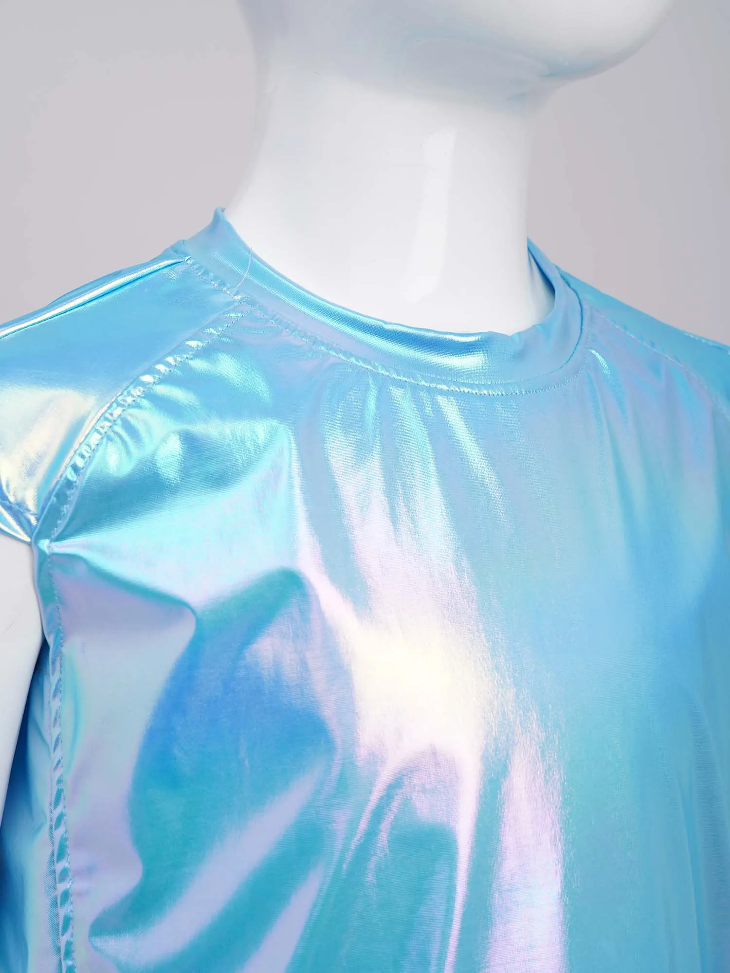 

Kids Girls Boys Shirts Tee Top Cap Sleeve Round Neck Shiny Metallic T-Shirt Hip-hop Cheerleading Jazz Dance Performance Costume