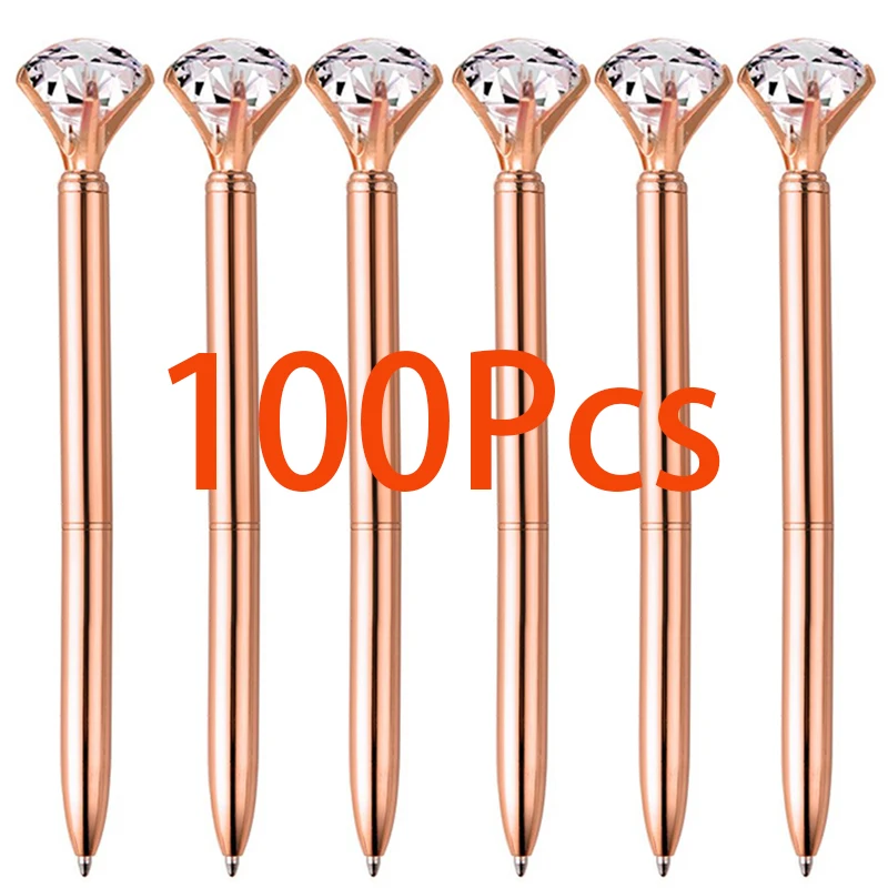 

100Pcs Big Crystal Diamond Ballpoint Pen Metal Ballpoint Pens for Office Supplies Gift