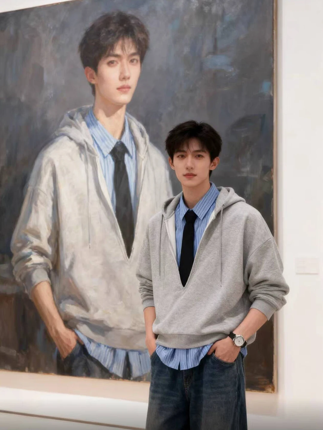 

Мужская толстовка American Sle V-Ne Hoodie с V-образным вырезом, весенняя, в полоску, с лоскутным узором, свободного кроя, верхняя одежда для молодежи, с длинными рукавами, круглый вырез горловины