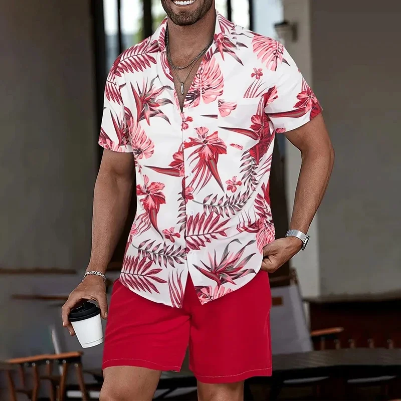 Hawaiihemd mit kurzen Ärmeln und Sportshorts für Herren …