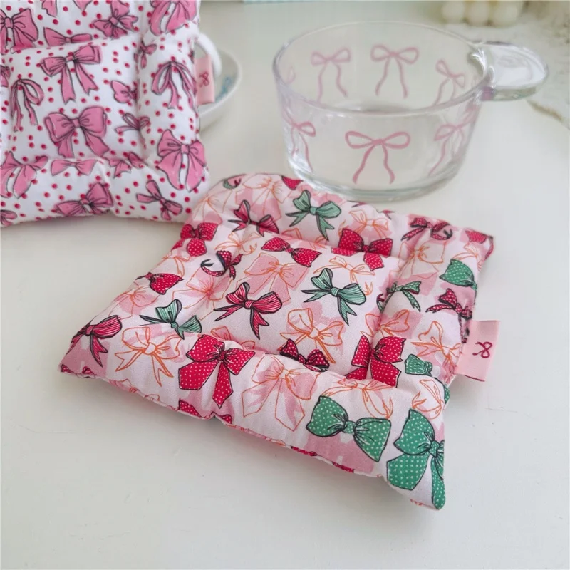 1PC Fresh Bow Fabric Square Coasters Placemats Home Decoration