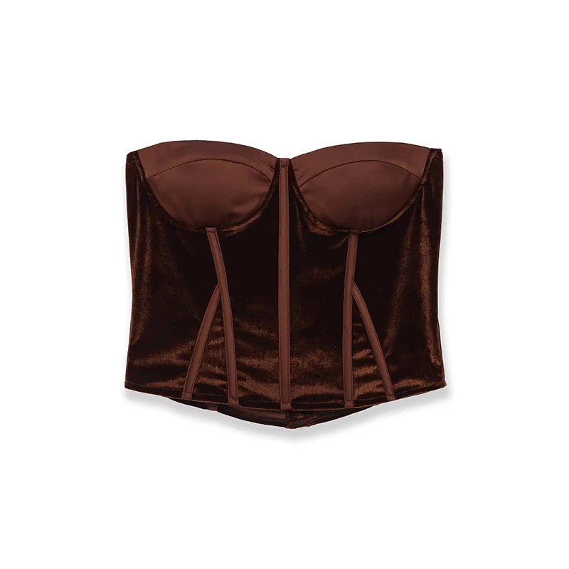 

YENKYE Sexy Women New 2026 Velvet Strapless Tops Party Wear