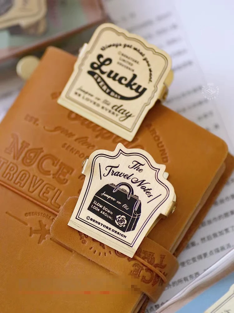 Retro Brass Journal Clips, Lucky & Travel Themed, TN Planner Paper Clips for Scrapbooking