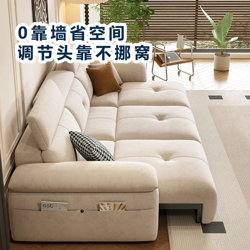 Divano letto elettrico in tessuto a doppio scopo soggiorno piccolo appartamento pieghevole funzione telescopica divano gatto graffio in tessuto crema