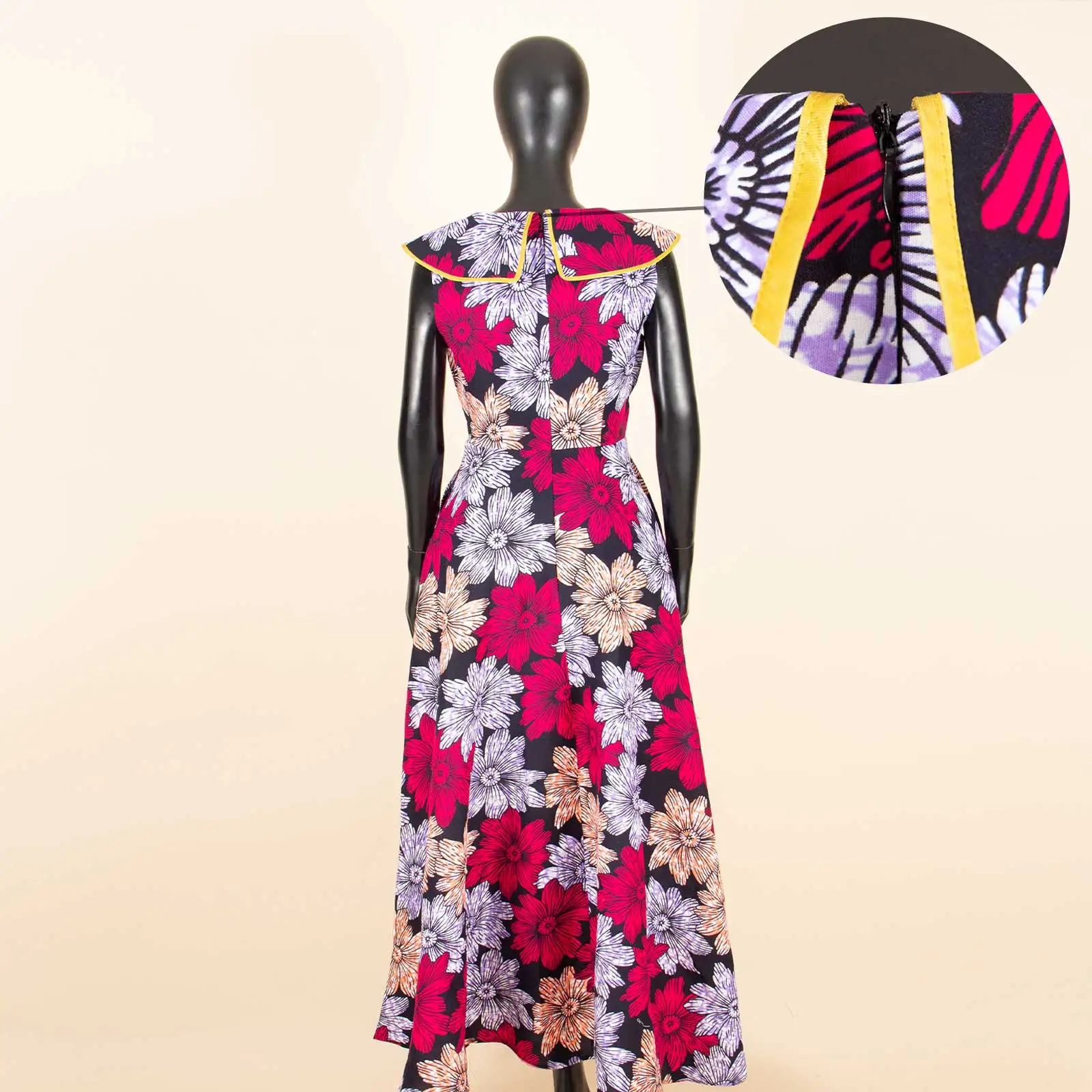 African Dress for Women Ankara Print Women\'s V-Neck Sleeveless with Pocket Floor Length Dress Dashiki Casual Party Attire