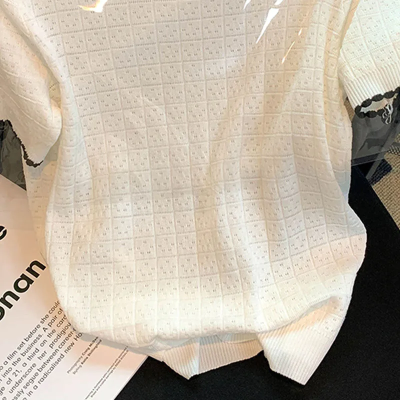 Nowe swetry Swetry dziergane Damskie pulowery Sweter z okrągłym dekoltem Sweter dziergany Pulower Damskie topy Modne swetry z krótkim rękawem Sueters De Mujer Q2478