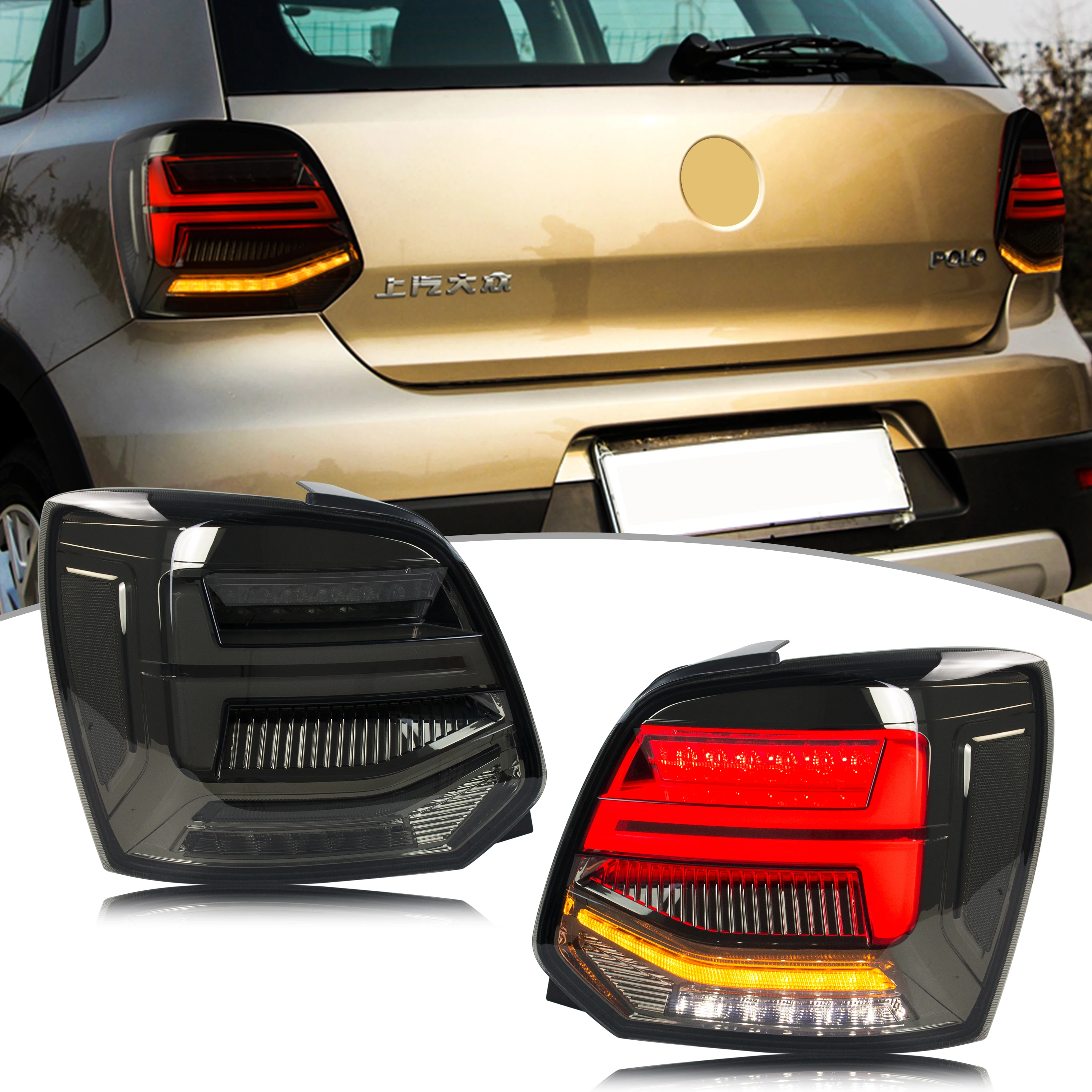 LED Tail Lights for Volkswagen VW Polo 5 Polo MK5 6R 6C 2009-2017 Sequential Turn Signal Rear Lamps Assembly (Not Fit 1.2 TSI/R)
