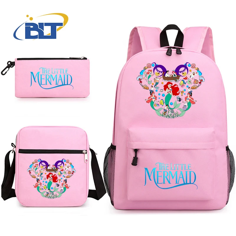 Disney The Little Mermaid print kids school bag set student backpack shoulder bag pencil case 3-piece set for girls