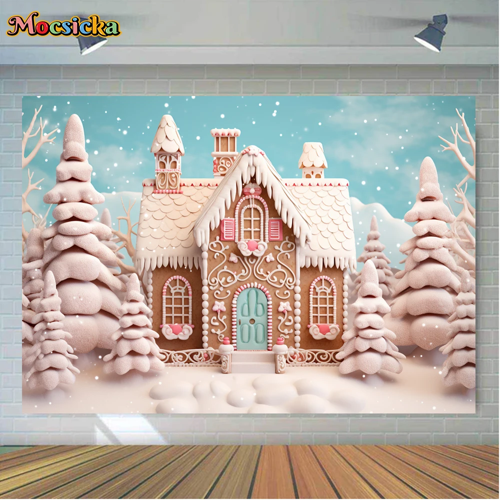 Mocsicka зимние Рождественские фоны для фотосъемки дом конфеты снег праздник семейный портрет фото фоны для студийной съемки