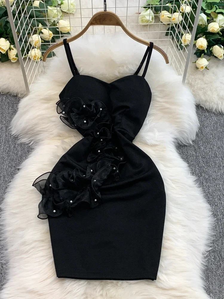 SsTss ผู้หญิง Y2K Neon Mini Dress - 3D ดอกไม้ Appliqué Strapless Bodice ปรับ Strappy กระโปรง 2025 Clubwear ชุดเปลือย