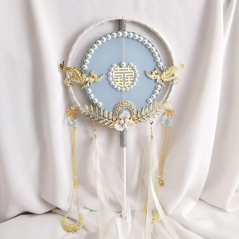 Ice-blue Bride Xiuhe Dress Hand-held  Group Fan Wedding Bouquet Tang Suit Hanfu Photo Fan Performance Dance Party Decoration