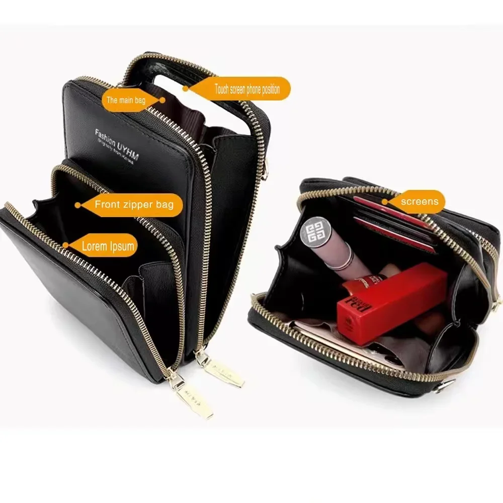 Mobile Phone Bag Touch Screen Universal For IPhone Samsung Xiaomi Huawei Cell Cover Case Leather Shoulder Bags King Queen Print