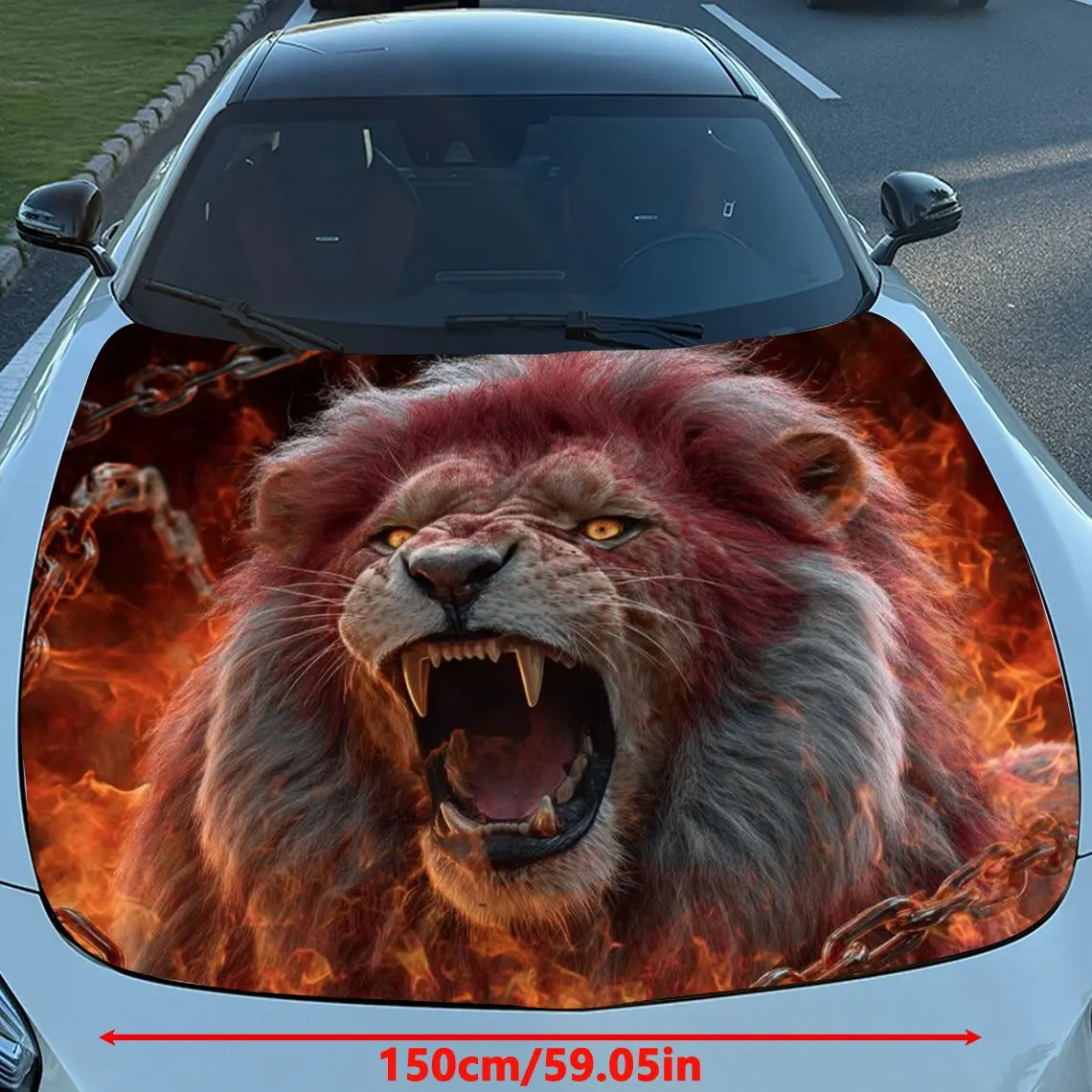 Flame Chain Lion Pattern Car Hood Stickers, Stunning Decorations, Suitable For Various Car Models And Motorcycles, PVC Stickers,